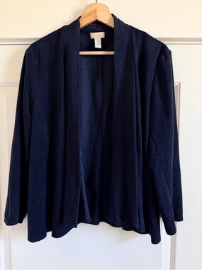 Navy Open Front Lightweight Jacket w/ Laser Cut Lapels